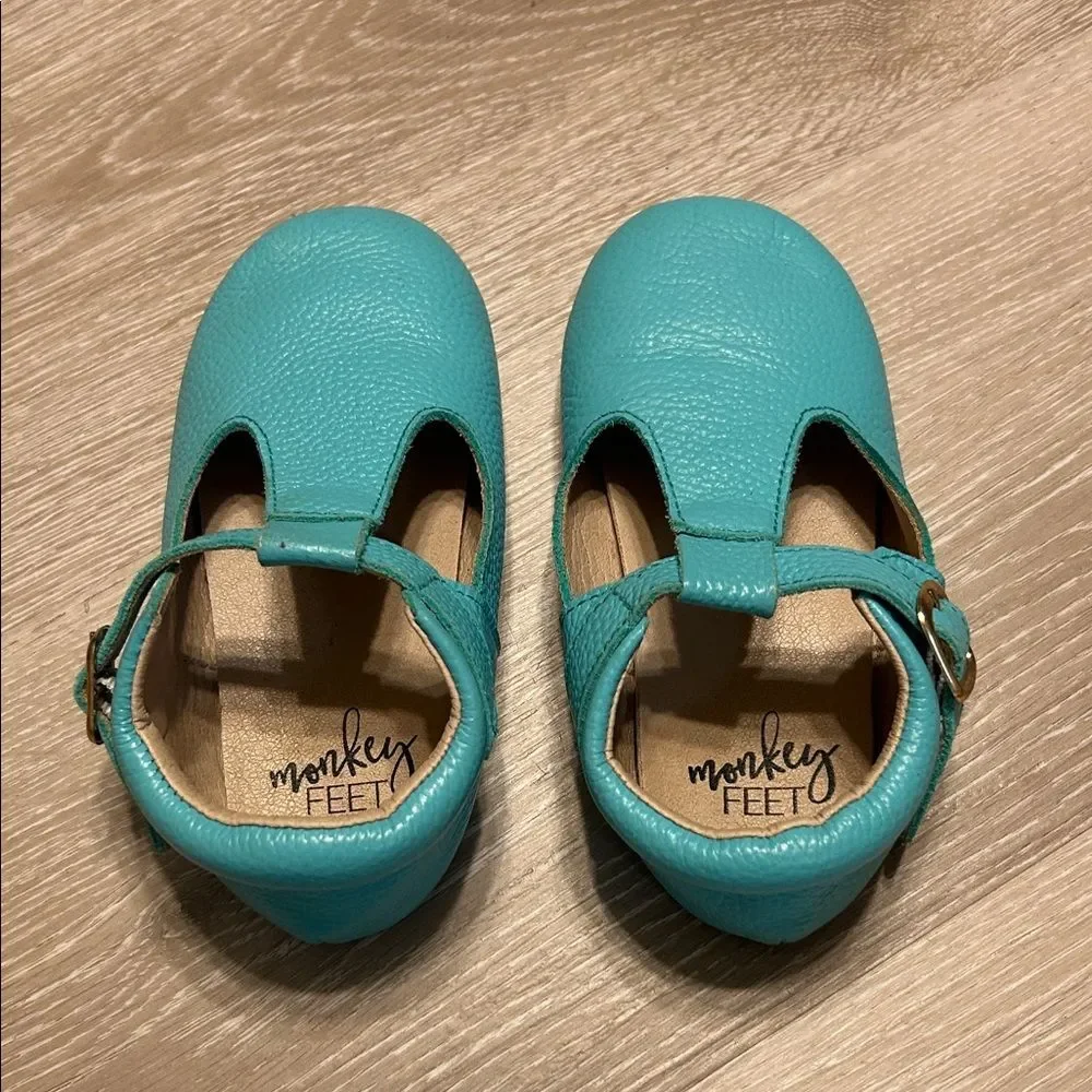 Monkey Feet Teal T Strap Mary Jane Leather Sandals 4-5Y
